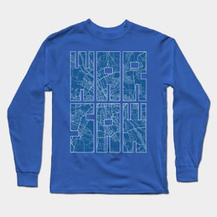 Warsaw, Poland City Map Typography - Blueprint Long Sleeve T-Shirt